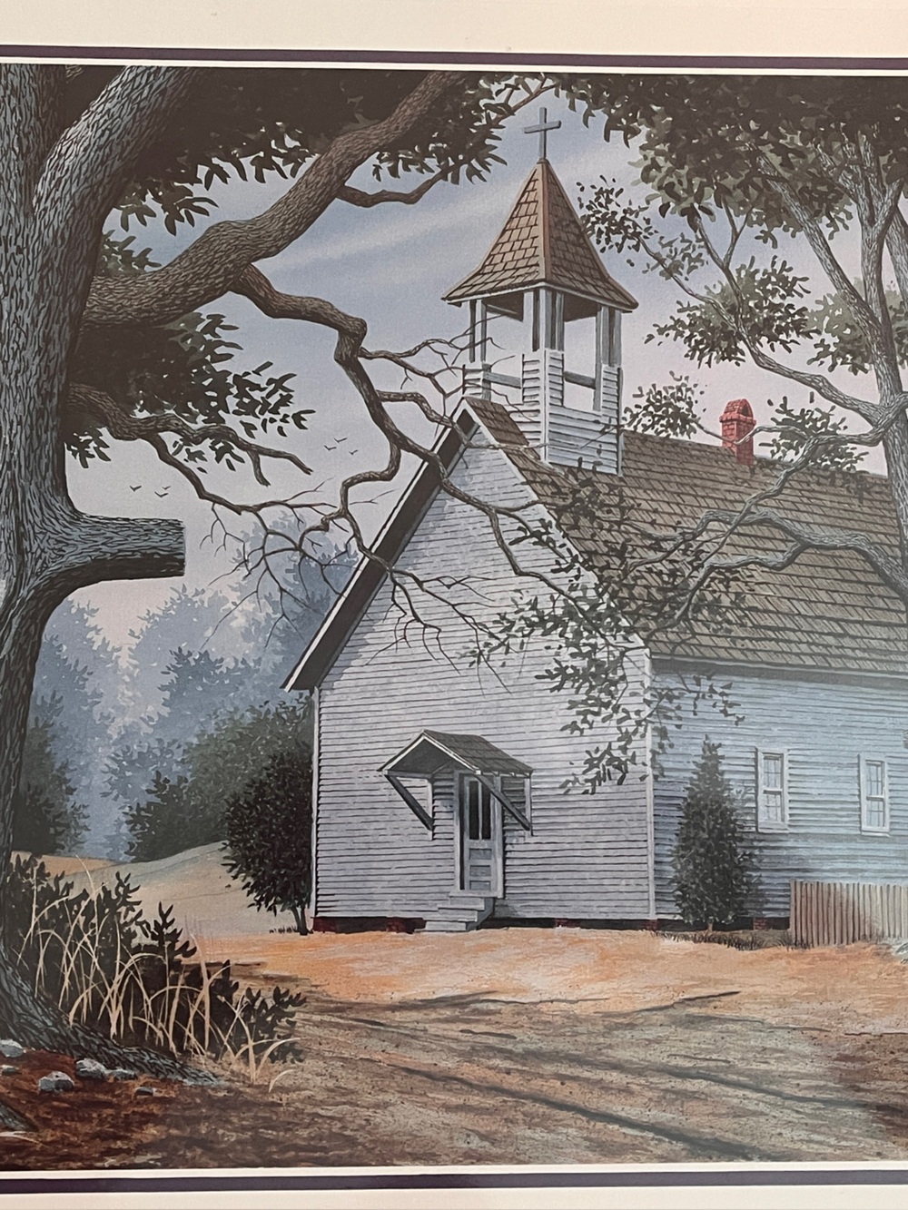 Vintage John Zed King Hand -Painted Coastal Church Art Print